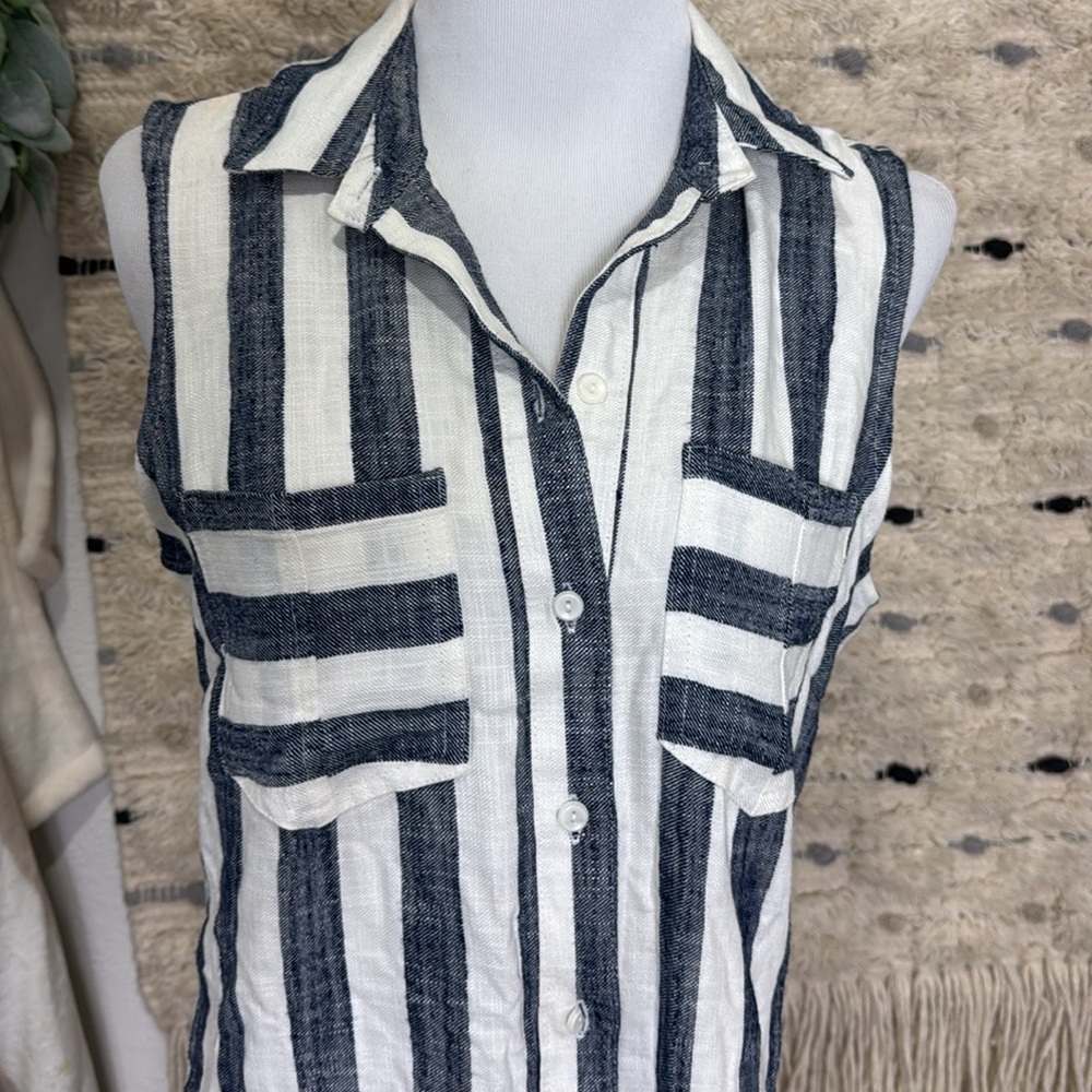Hope & Harlow blue and White button down Striped Midi shirt Dress size 8 - Picture 3 of 8